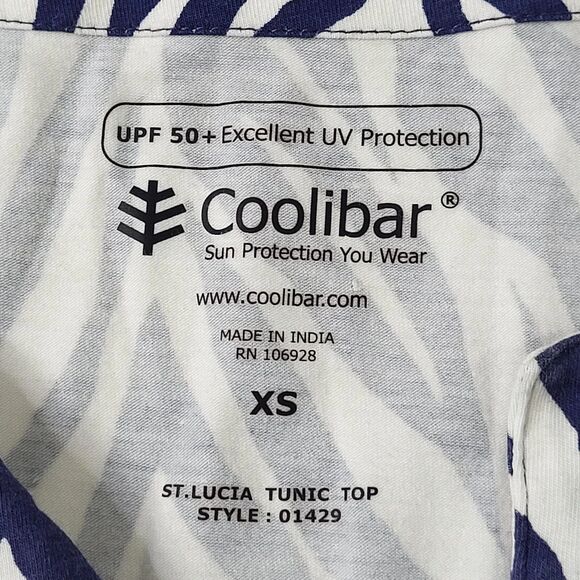 Coolibar Top Womens X-Small St Lucia UPF 50+ Tunic Blue White 3/4 Sleeve XS - Picture 3 of 10